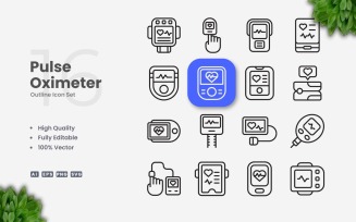 16 Pulse Oximeter Outline Icon Set