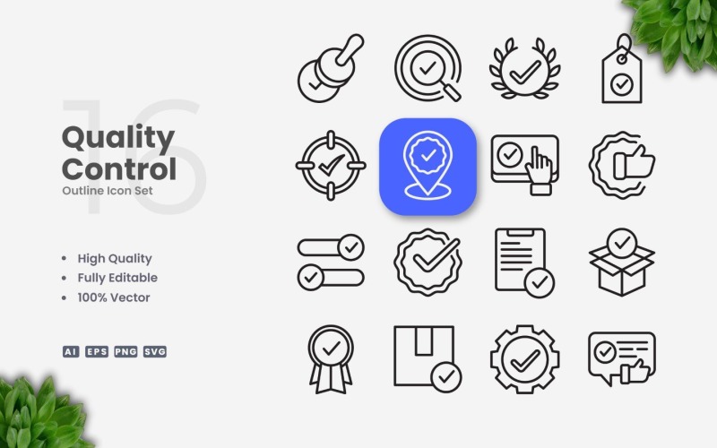 16 Quality Control Outline Icon Set