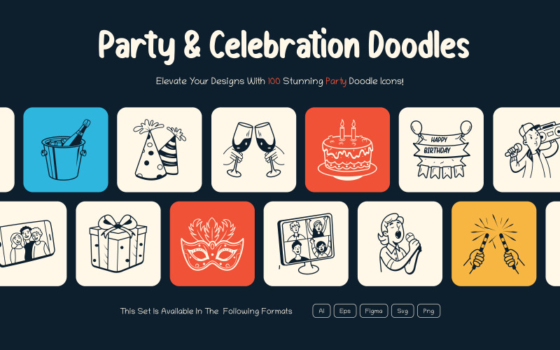 Party and Celebration Doodles Icon Set