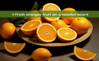 Fresh oranges fruit on a wooden board