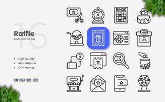 16 Raffle Outline Icon Set