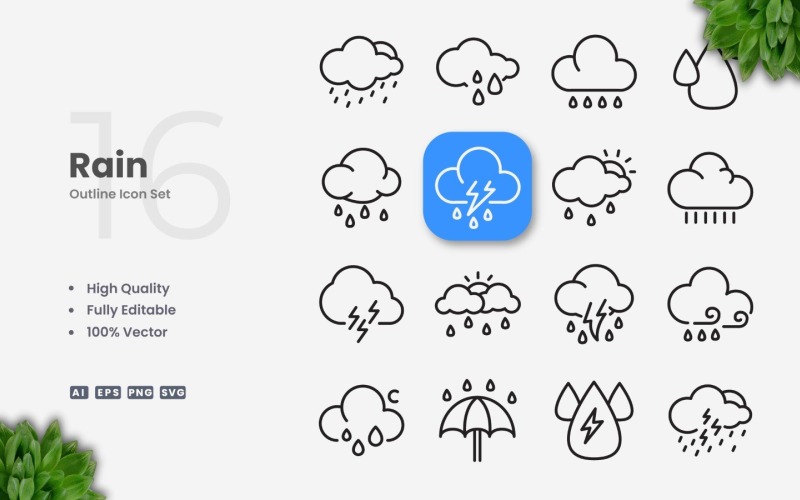 16 Rain Outline Icon Collection Icon Set
