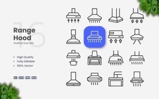 16 Range Hood Outline Icon Set