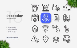 16 Recession Outline Icon Set