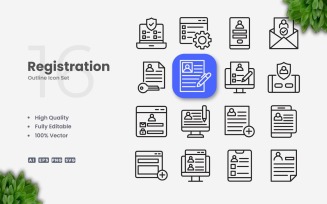 16 Registration Outline Icon Set