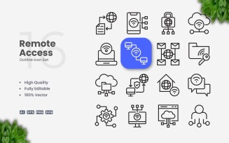 16 Remote Access Outline Icon Set