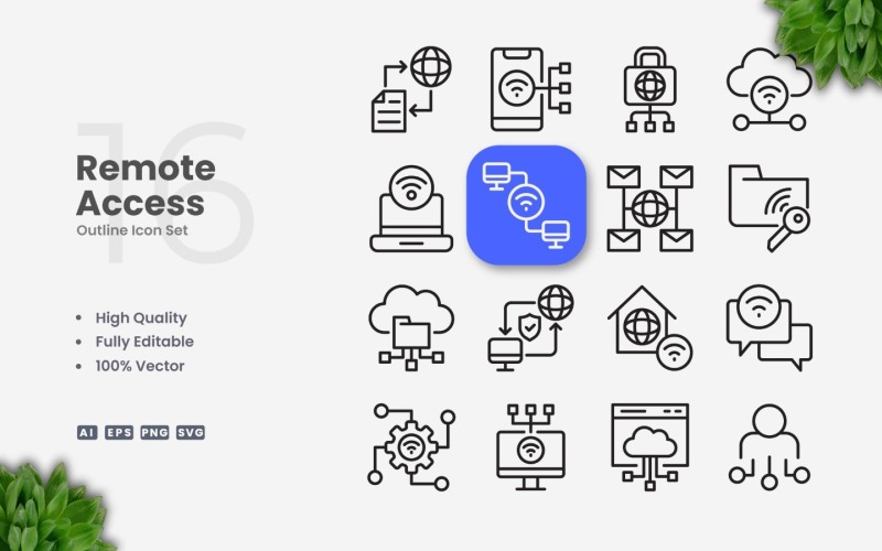 16 Remote Access Outline Icon Set