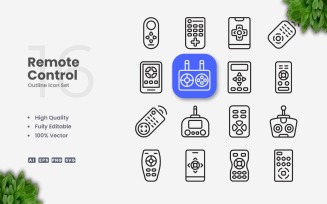 16 Remote Control Outline Icon Set