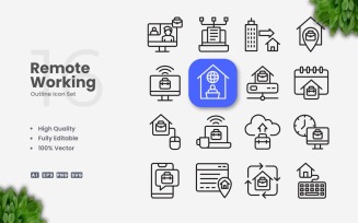 16 Remote Working Outline Icon Set