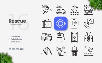 16 Rescue Outline Icon Set