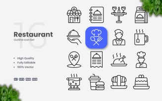 16 Restaurant Outline Icon Set