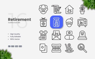 16 Retirement Outline Icon Set