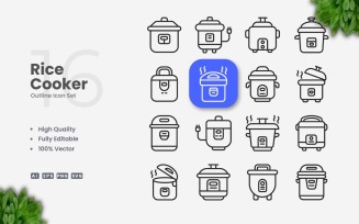 16 Rice Cooker Outline Icon Set