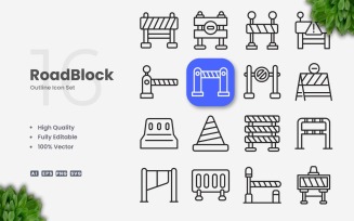 16 Roadblock Outline Icon Set