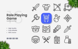 16 Role Playing Game Outline Icon Set
