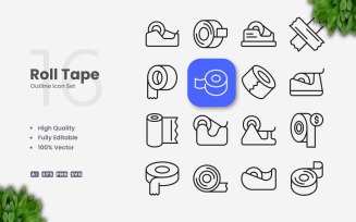 16 Roll Tape Outline Icon Set
