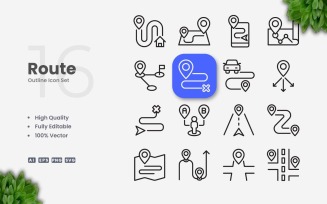16 Route Outline Icon Set