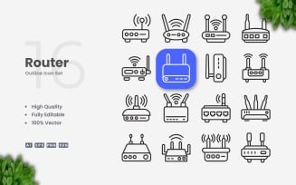 16 Router Outline Icon Set