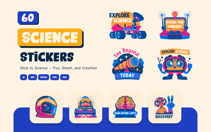 Modern Science Stickers Set Icon Set