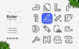 16 Ruler Outline Icon Set