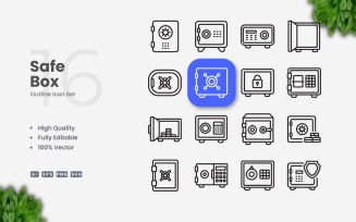16 Safe Box Outline Icon Set