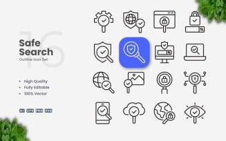 16 Safe Search Outline Icon Set