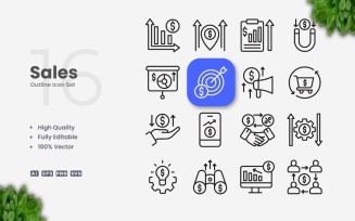 16 Sales Outline Icon Set