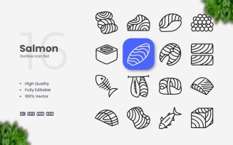 16 Salmon Outline Icon Set