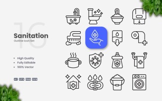16 Sanitation Outline Icon Set