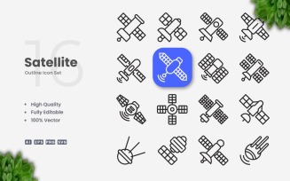 16 Satellite Outline Icon Set