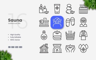 16 Sauna Outline Icon Set