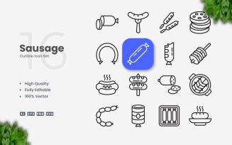 16 Sausage Outline Icon Set