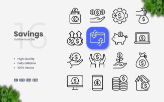 16 Savings Outline Icon Set