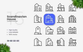 16 Scandinavian House Outline Icon Set