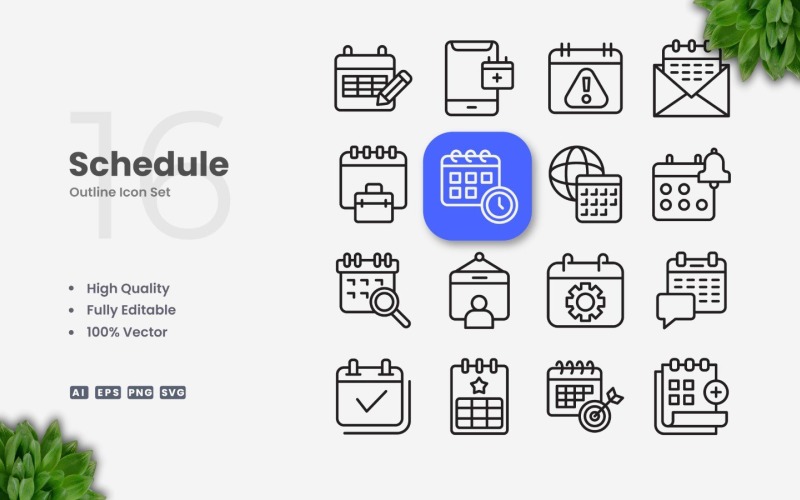 16 Schedule Outline Icon Set