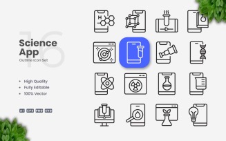 16 Science App Outline Icon Set