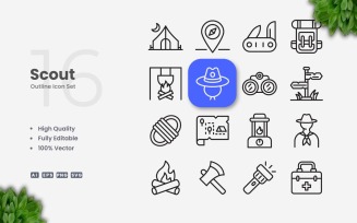 16 Scout Outline Icon Set