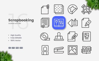 16 Scrapbooking Outline Icon Set