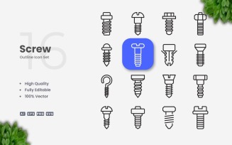 16 Screw Outline Icon Set