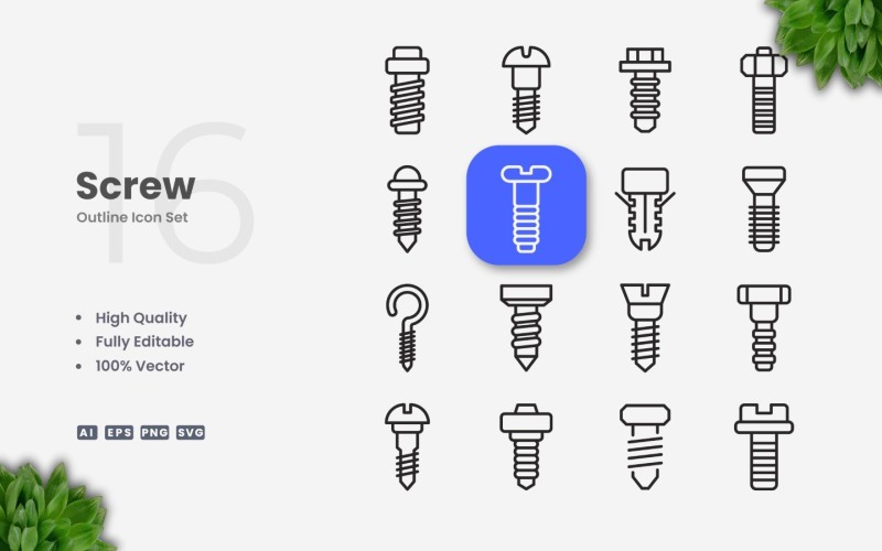 16 Screw Outline Icon Set