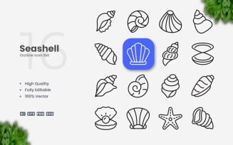 16 Seashell Outline Icon Set