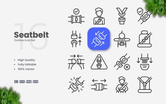 16 Seatbelt Outline Icon Set