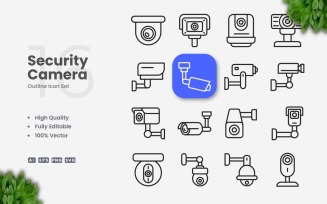 16 Security Camera Outline Icon Set
