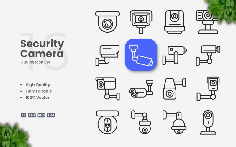 16 Security Camera Outline Icon Set