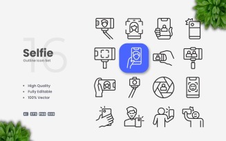 16 Selfie Outline Icon Set