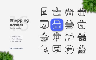 16 Shopping Basket Outline Icon Set