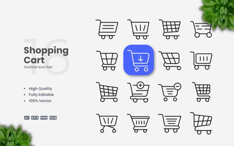 16 Shopping Cart Outline Icon Set
