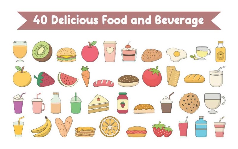 40 Delicious Food and Beverage Illustration