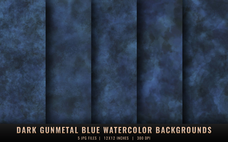 Dark Gunmetal Blue Watercolor Backgrounds