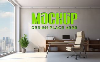 Gray room wall green logo mockup luxury debossed effect psd